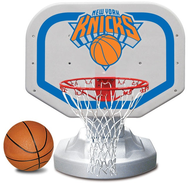 Pool basketball hoop with a New York Knicks logo on it.