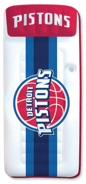 Pool mattress with Detroit Pistons logos on it.