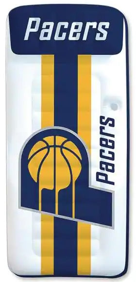 Pool mattress with Indiana Pacers logos on it.
