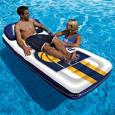 Pool mattress with Indiana Pacers logos on it.