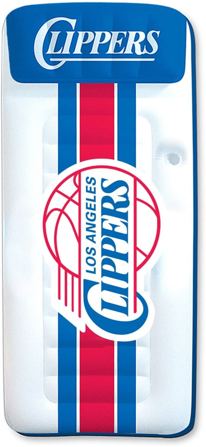 Pool mattress with Los Angeles Clippers logos on it.
