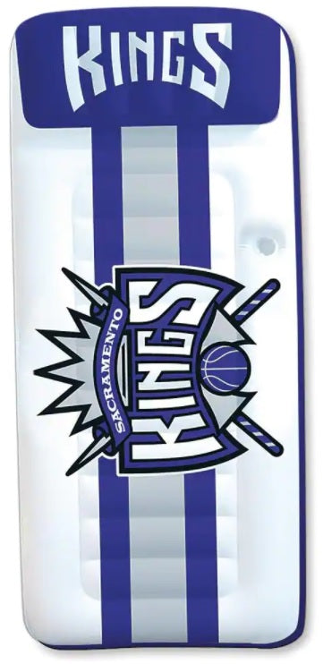 Pool mattress with Sacramento Kings logos on it.