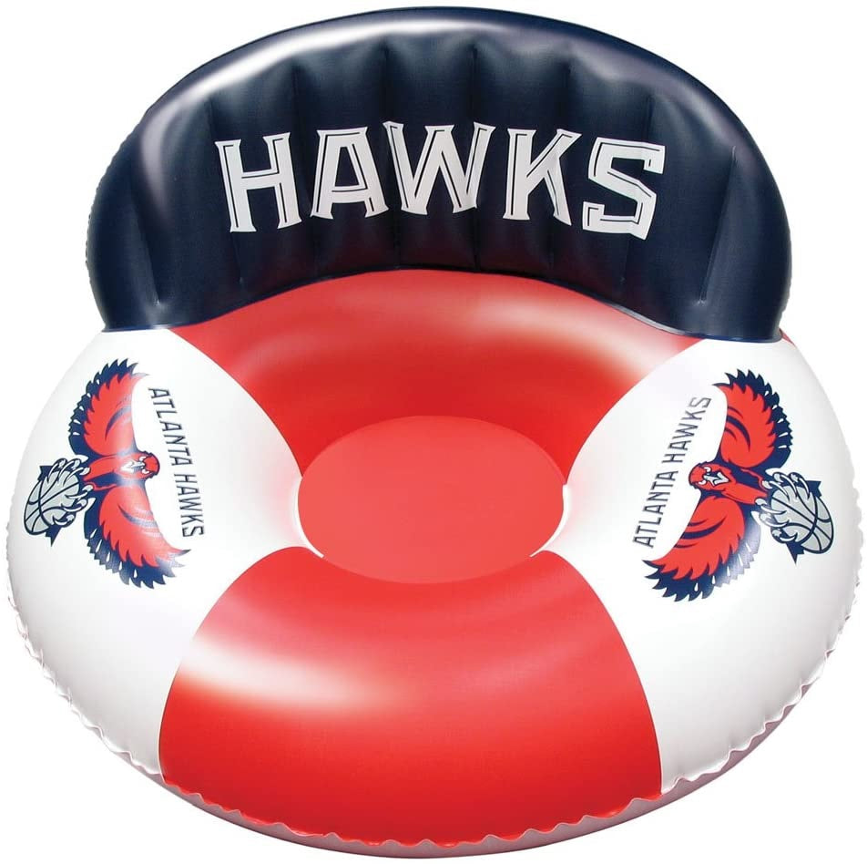 Pool lounger with Atlanta Hawks logos on it.