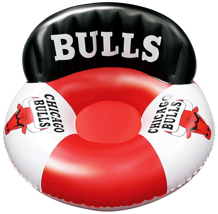Pool lounger with Chicago Bulls logos on it.