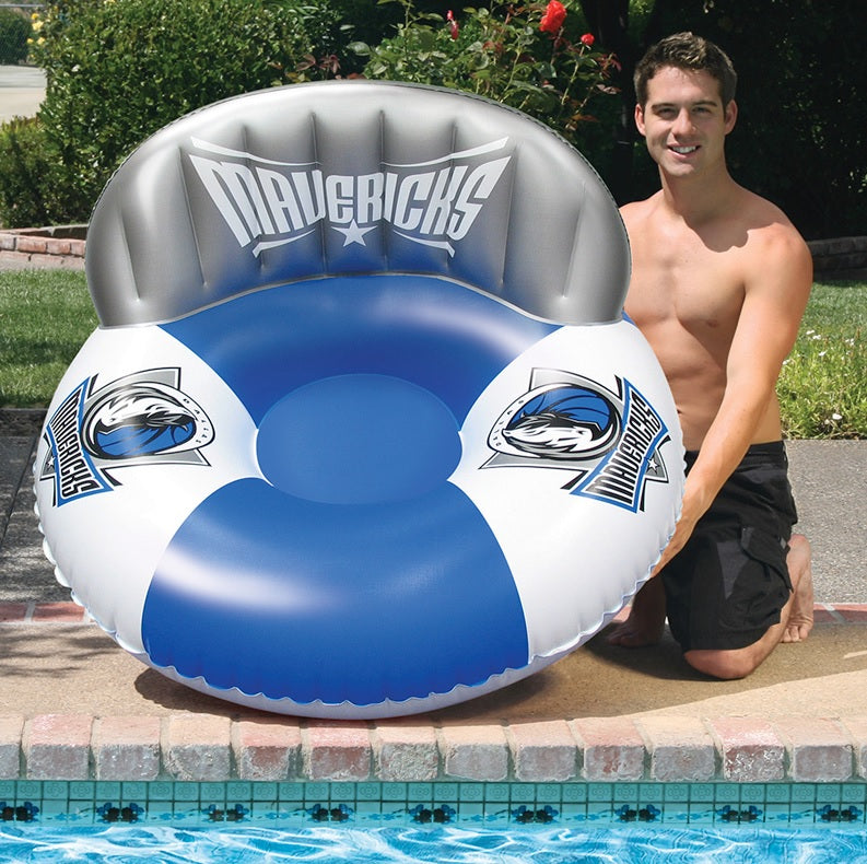 Pool lounger with Dallas Mavericks logos on it.