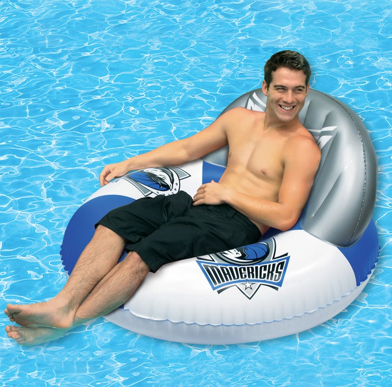 Pool lounger with Dallas Mavericks logos on it.
