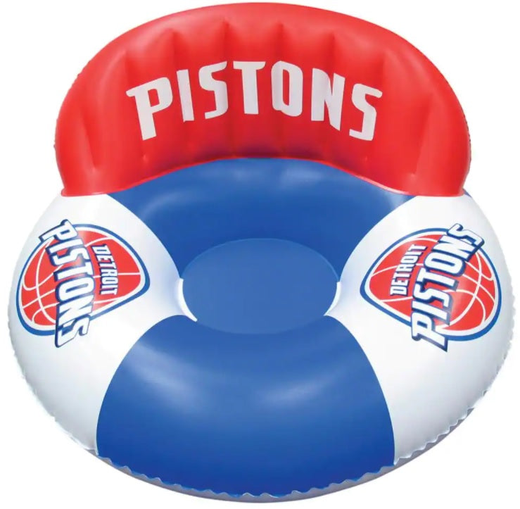 Pool lounger with Detroit Pistons logos on it.