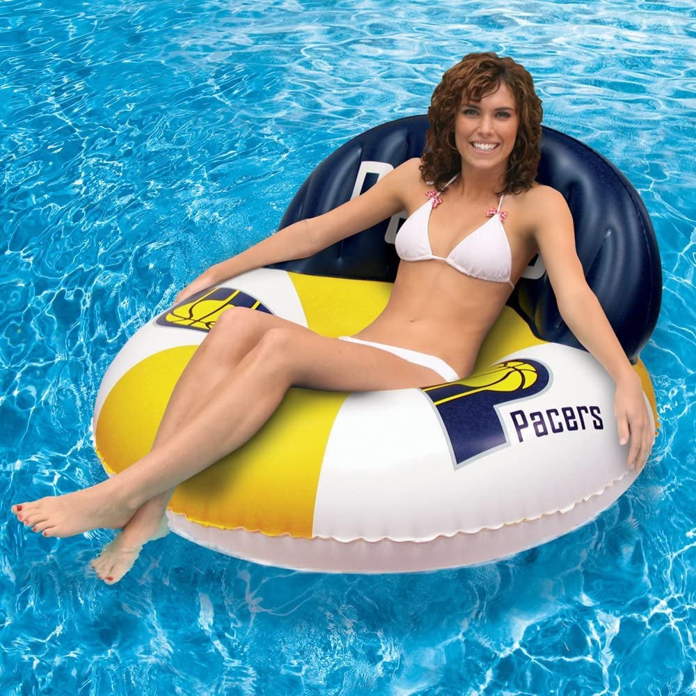 Pool lounger with Indiana Pacers logos on it.