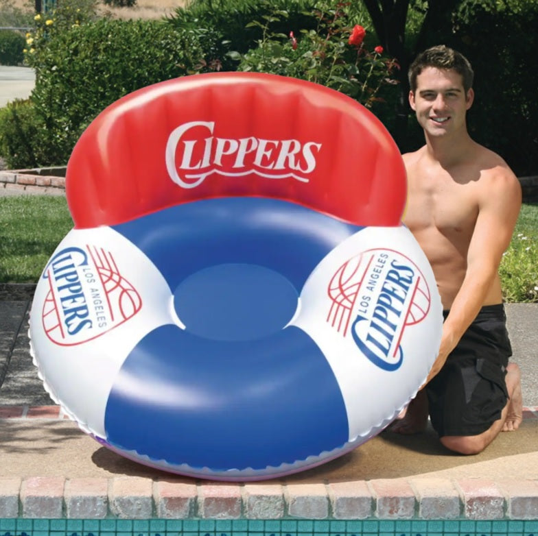 Pool lounger with Los Angeles Clippers logos on it.
