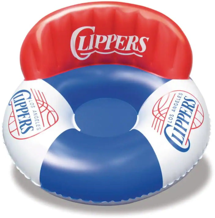 Pool lounger with Los Angeles Clippers logos on it.