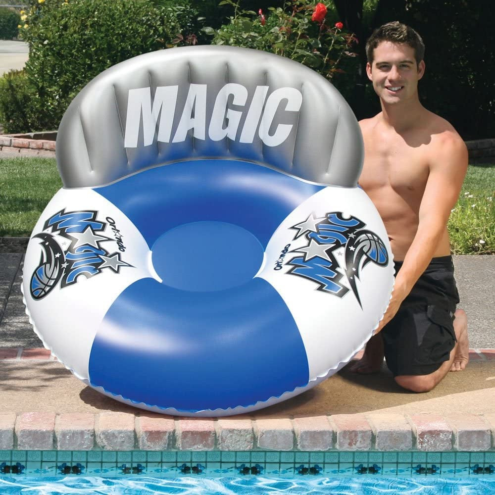 Pool lounger with Orlando Magic logos on it.