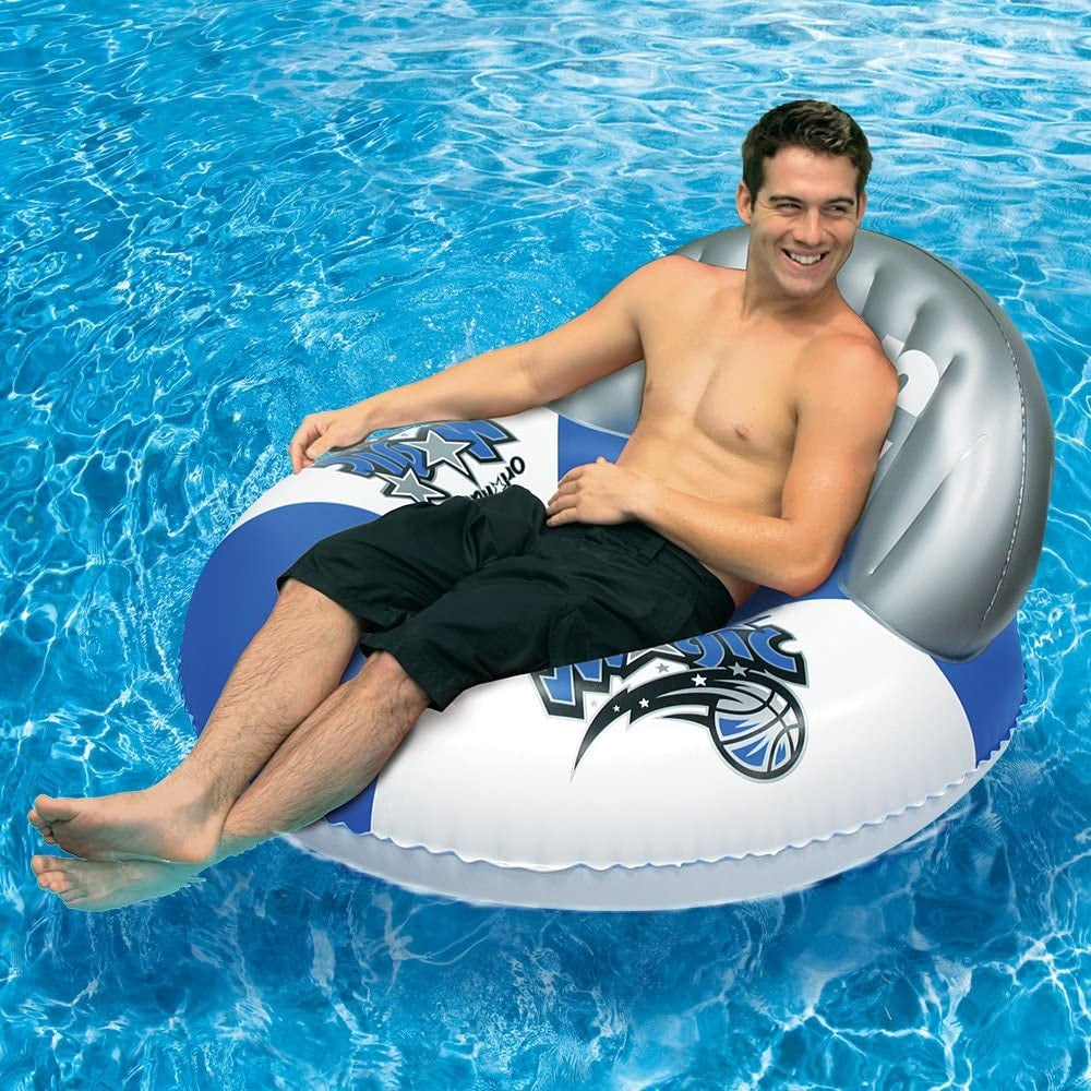 Pool lounger with Orlando Magic logos on it.