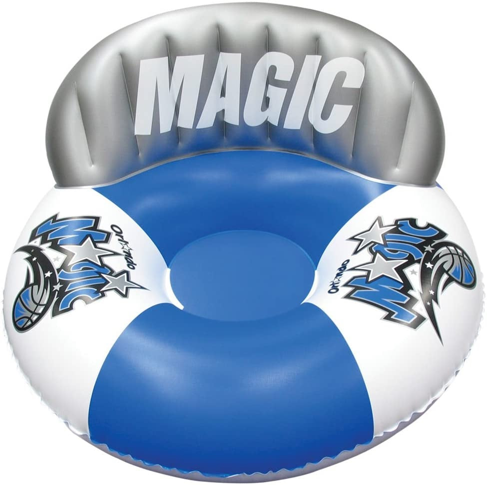 Pool lounger with Orlando Magic logos on it.