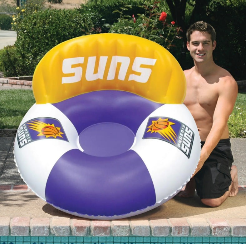 Pool lounger with Phoenix Suns logos on it.