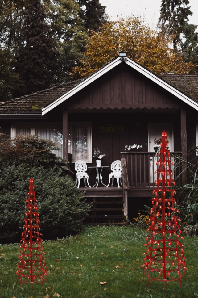 Set of 2 Wire Cone Trees with Red Twinkling LED Lights