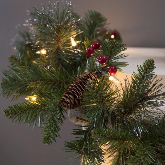 9' Classic Spruce Pre-Lit Garland with Frosted Tips, Berries and Pine Cones