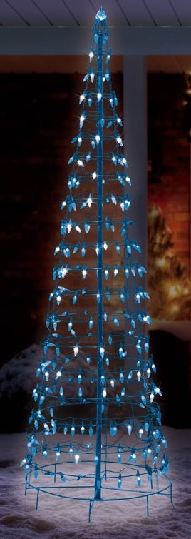 Set of 2 Wire Cone Trees with Blue Twinkling LED Lights
