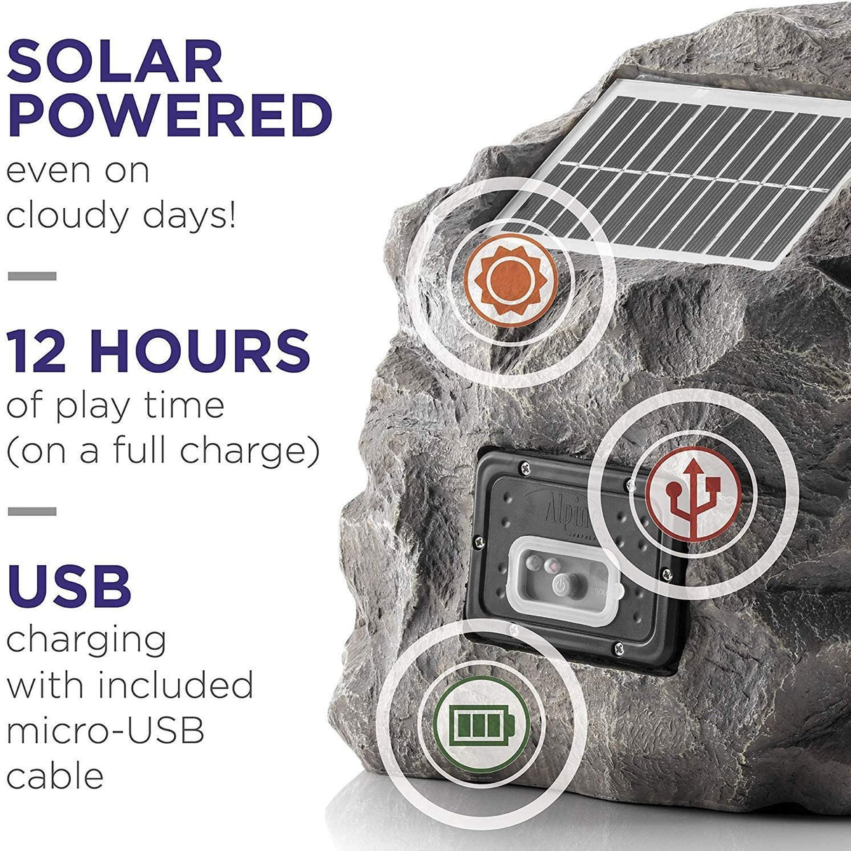 Solar Powered Bluetooth Enabled Waterproof Rock Speaker