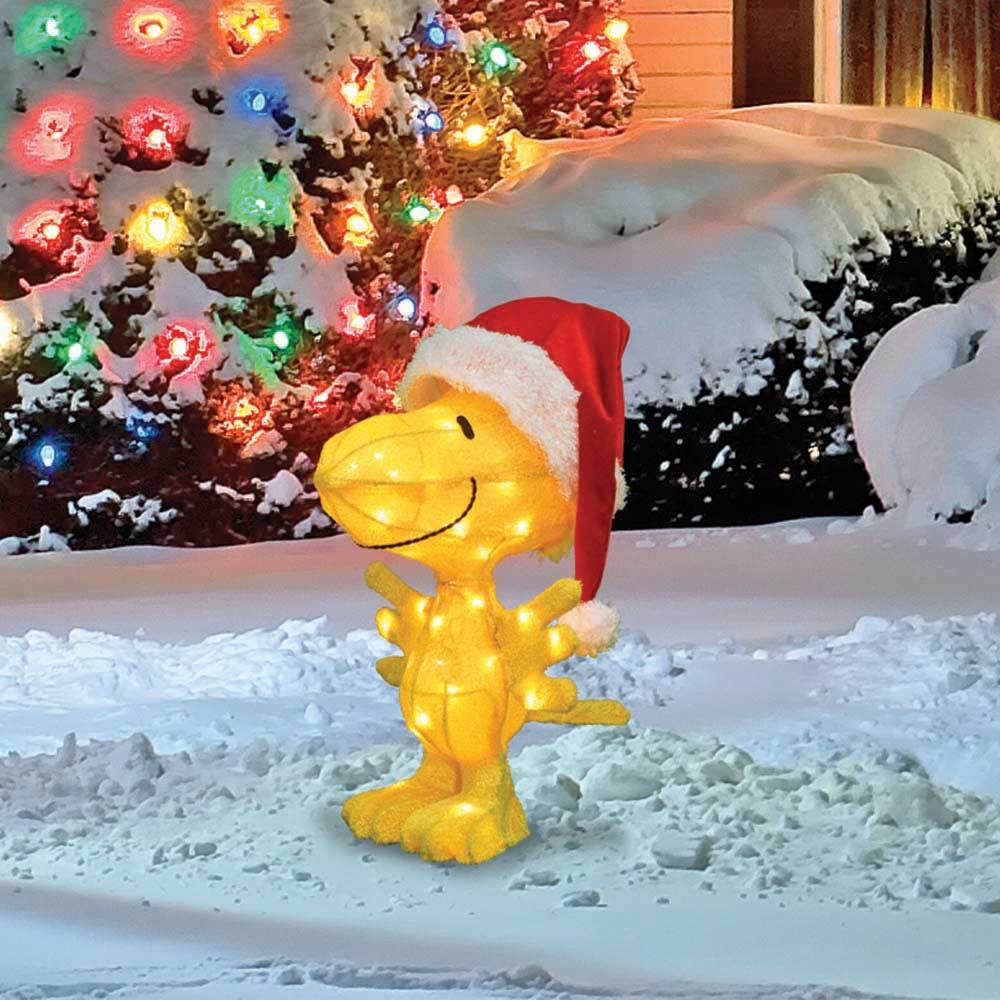 Christmas - 18" 3D Lighted Woodstock In Santa Hat Sculpture