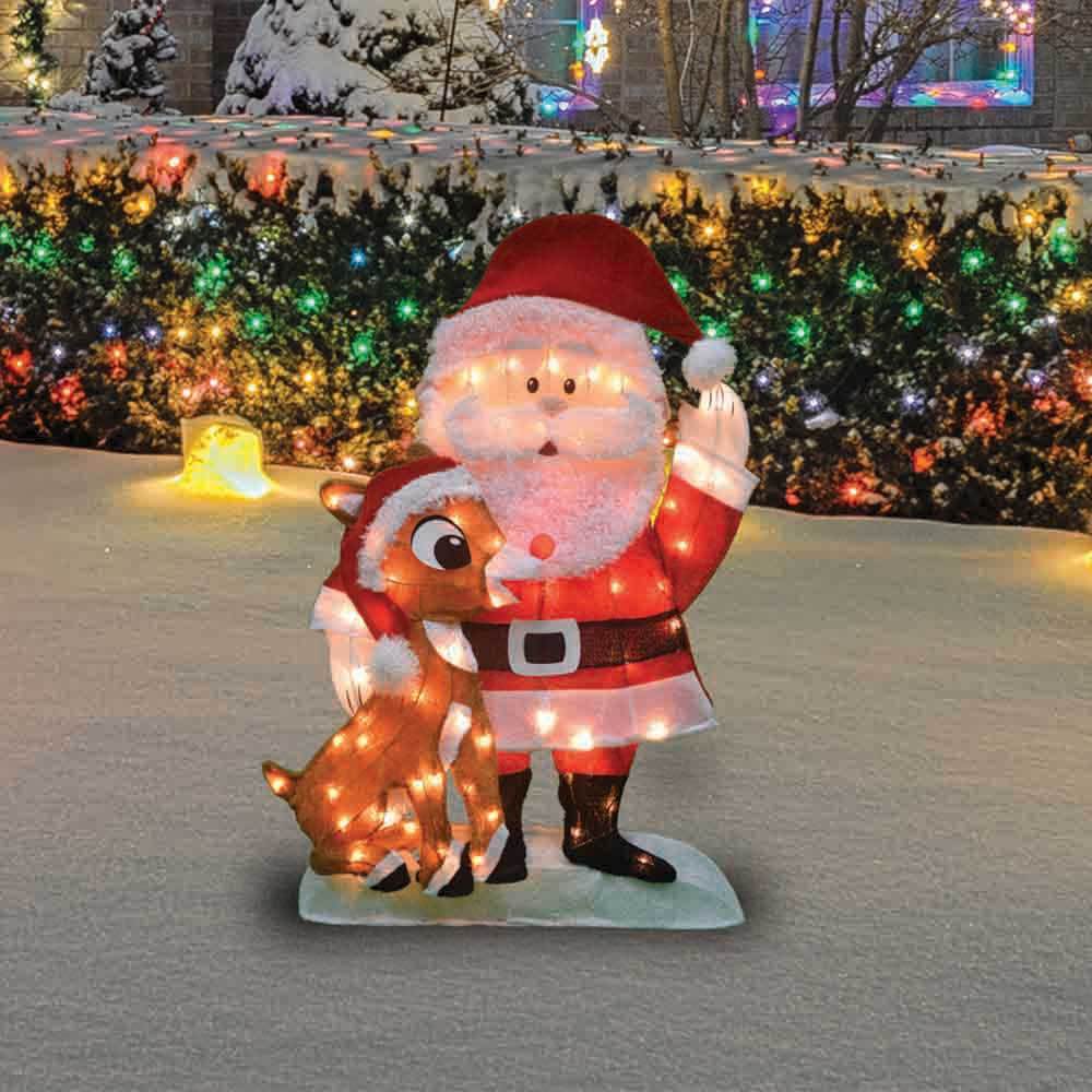 Christmas - 32" 2D Lighted Santa & Rudolph Sculpture