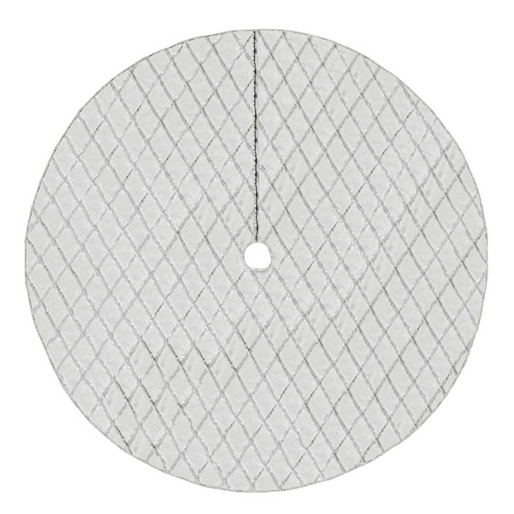 Christmas - 48" Silver Sparkling Criss Cross Trim Silk Christmas Tree Skirt