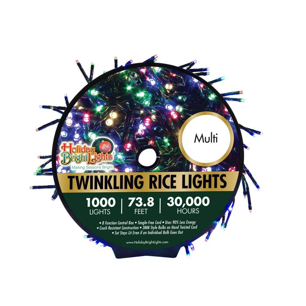 Multi-colored twinkling rice lights.