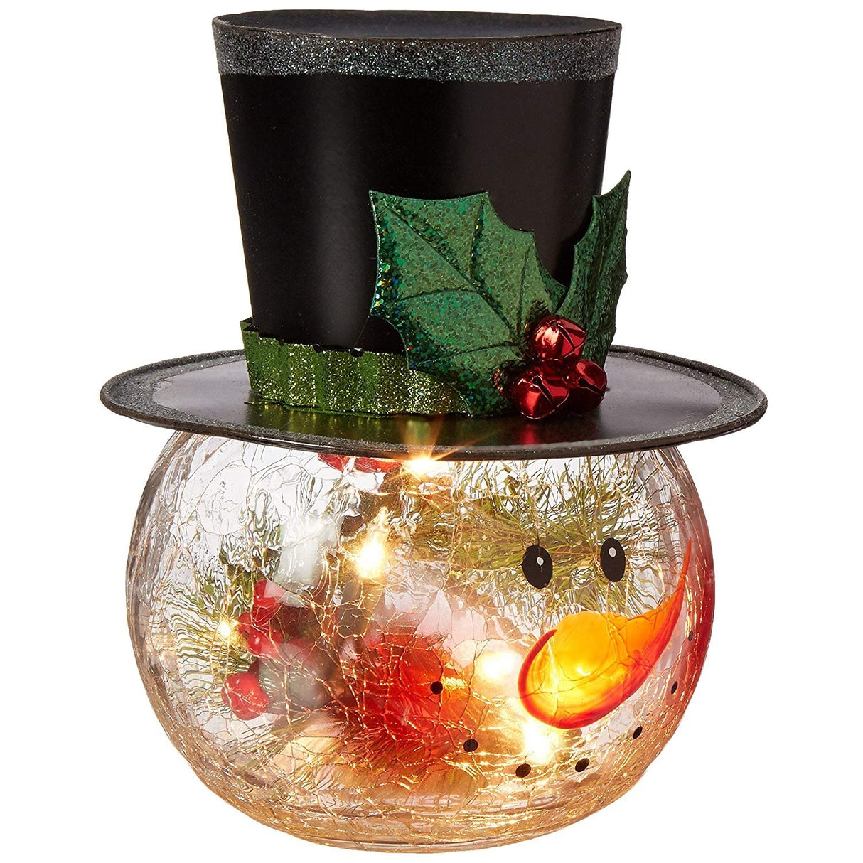 8" Electric Lighted Crackle Glass Snowman