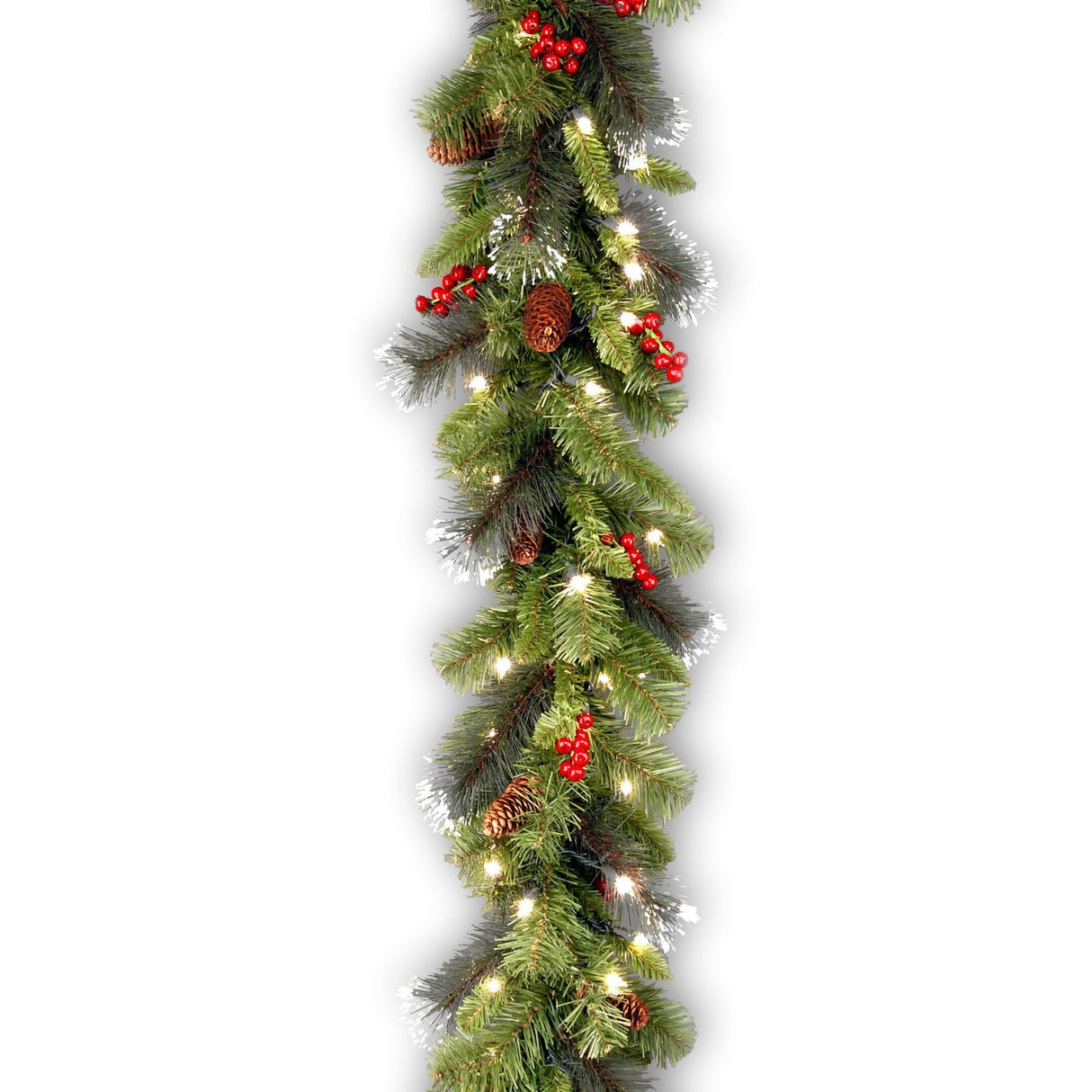9' Classic Spruce Pre-Lit Garland with Frosted Tips, Berries and Pine Cones