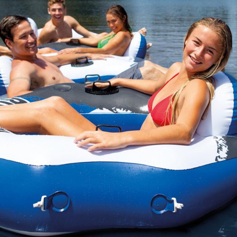 Blue and white inflatable connectable lounge.