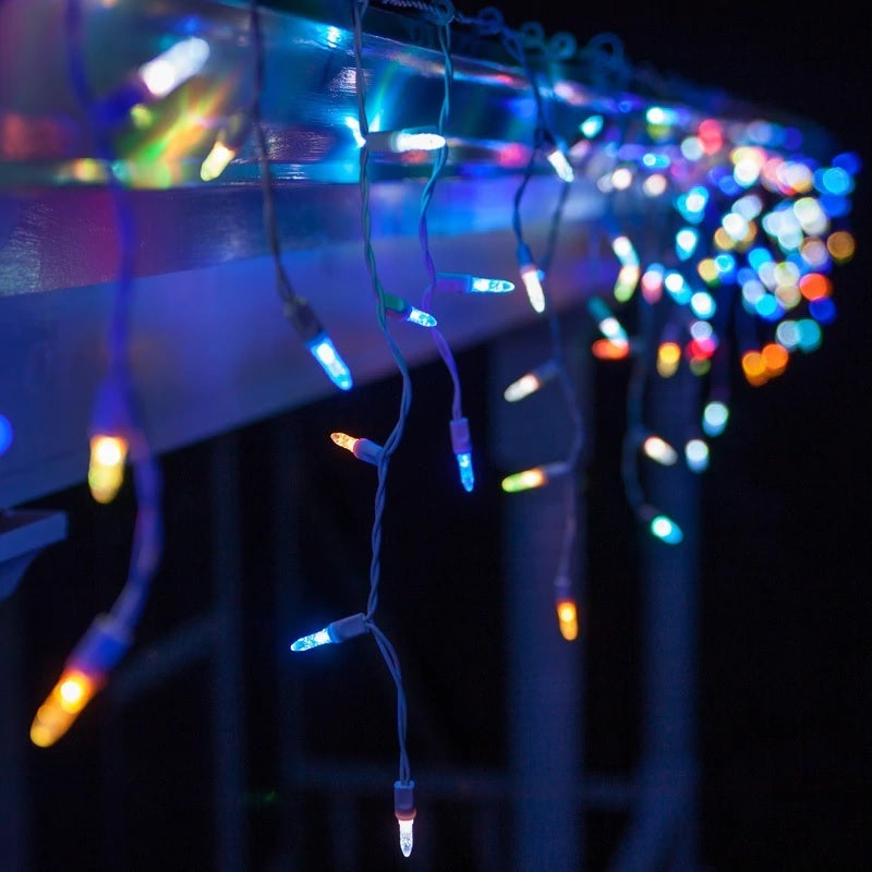 Close-up of Christmas lights on present
