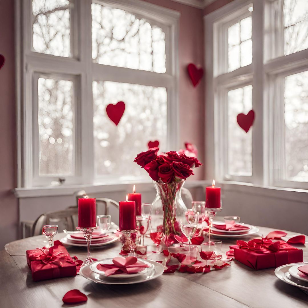 Valentine's Day candles and rose