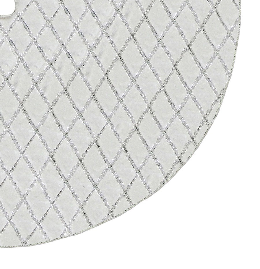 48" Silver Sparkling Criss-Cross Trim Silk Christmas Tree Skirt