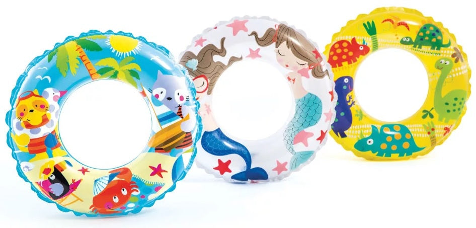 Colorful inflatable inner tubes.