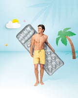 Silver inflatable pool mattress.