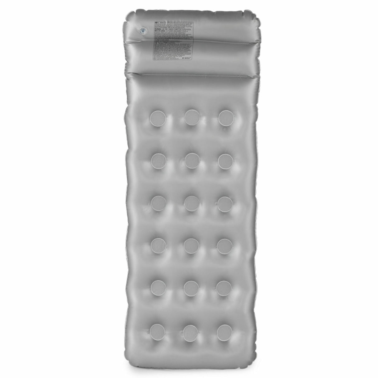 Silver inflatable pool mattress.