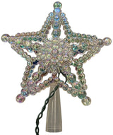 This image shows what this iridescent beaded Christmas tree star looks like on a white background.