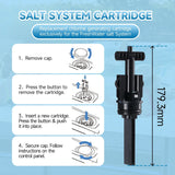 1) Remove cap. 2) Press the button to remove the cartridge. 3) Insert a new cartridge. Press the button and push it into place. 4) Secure cap. Follow instructions on the control panel