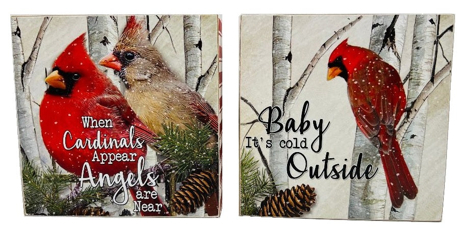 5.9" Wooden Holiday Cardinal Design Block