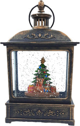 8.25" Battery-Operated Antique Bronze Spinning Water Globe Lantern with Holiday Scene