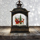 8.25" Battery-Operated Antique Bronze Spinning Water Globe Lantern with Holiday Scene