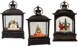 8.25" Battery-Operated Antique Bronze Spinning Water Globe Lantern with Holiday Scene