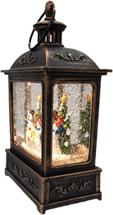 8.25" Battery-Operated Antique Bronze Spinning Water Globe Lantern with Holiday Scene