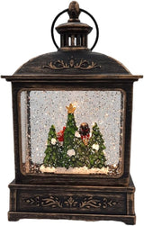 8.25" Battery-Operated Antique Bronze Spinning Water Globe Lantern with Holiday Scene