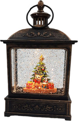 8.25" Battery-Operated Antique Bronze Spinning Water Globe Lantern with Holiday Scene