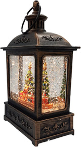 8.25" Battery-Operated Antique Bronze Spinning Water Globe Lantern with Holiday Scene