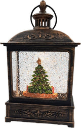 8.25" Battery-Operated Antique Bronze Spinning Water Globe Lantern with Holiday Scene