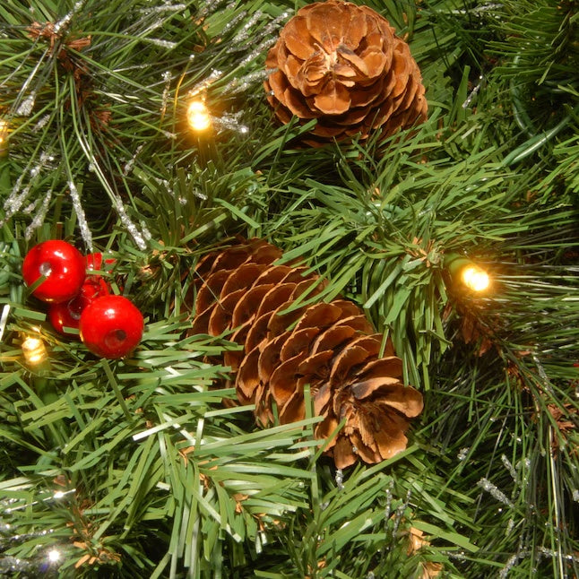 Pre-Lit Classic Spruce Wreath with Warm White Lights, Pine Cones and Berries