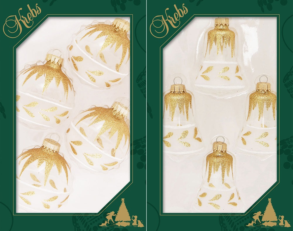 Shatterproof Gold Icicle and Leaf Band Ornaments