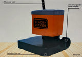This image shows the pump and has three areas highlighted. The first area is at the top, it's a 25 ft. power cord. The second area is on the right toward the bottom, it's a universal garden hose adapter. The third area is in the center at the bottom, it's a reusable filter pad.