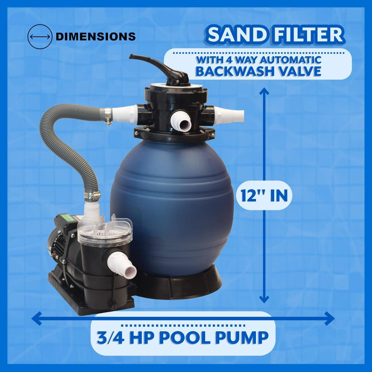 Blue Torrent Tiger Shark™ Complete Sand Filter System with ¾ HP Motor and Pump